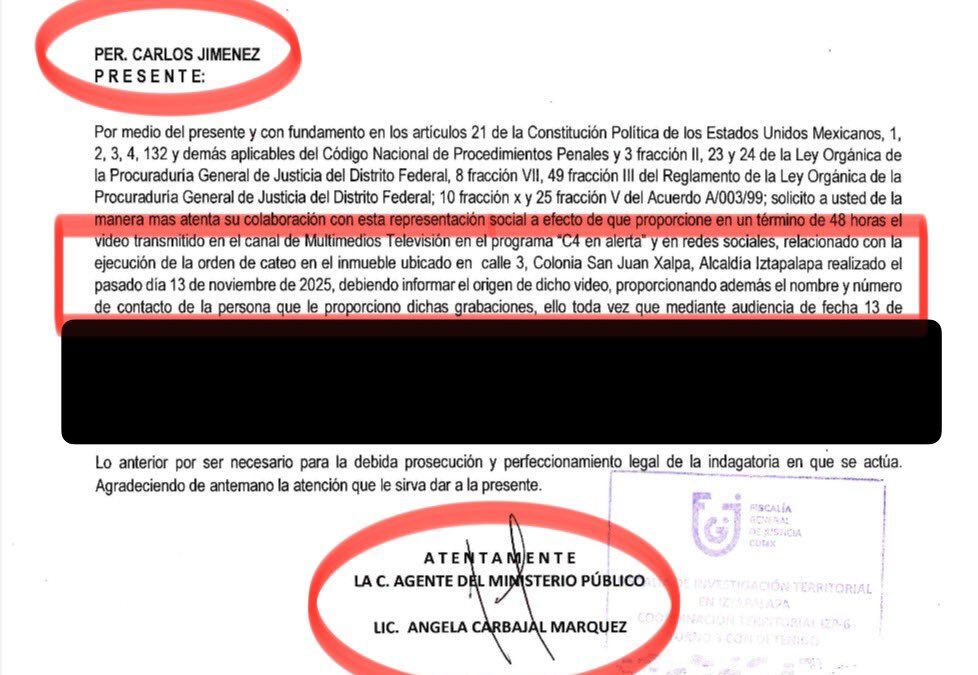 Fiscalía de CDMX exige al periodista Carlos Jimenez revelar sus fuentes; alertan por ataque a la libertad de prensa