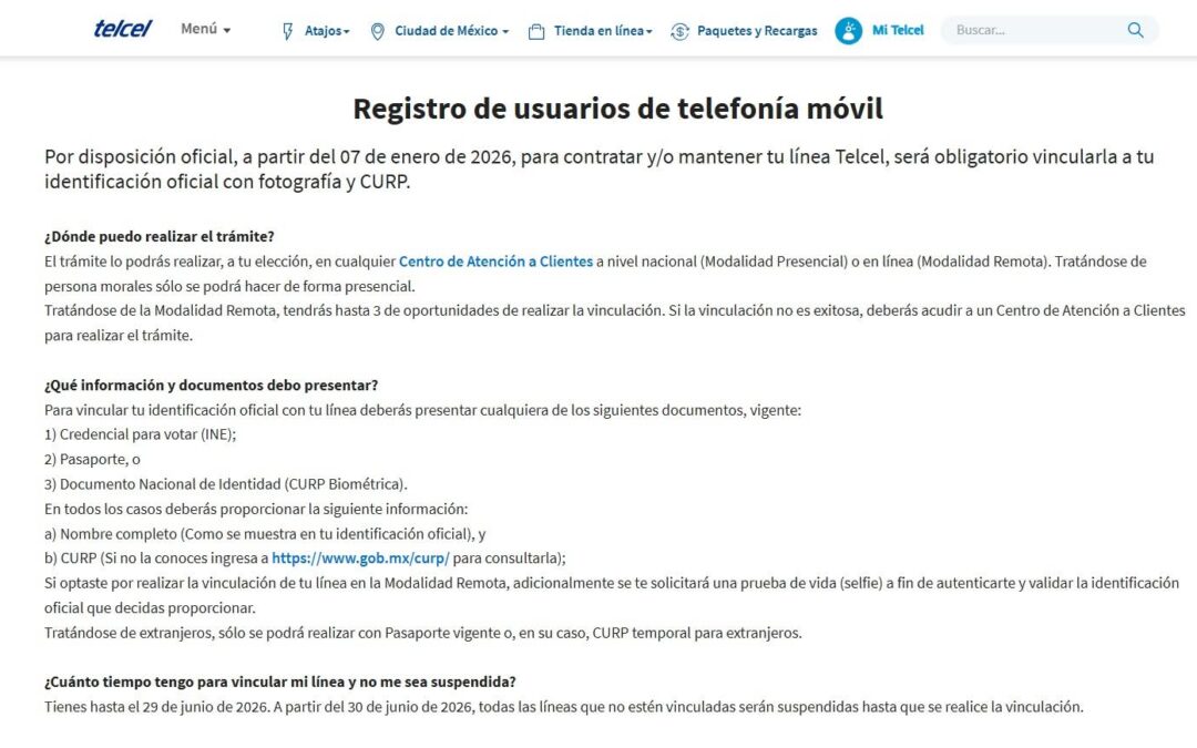 ¡¡Telcel exigirá INE y CURP para mantener tu línea; quien no cumpla se suspenderá su servicio!!