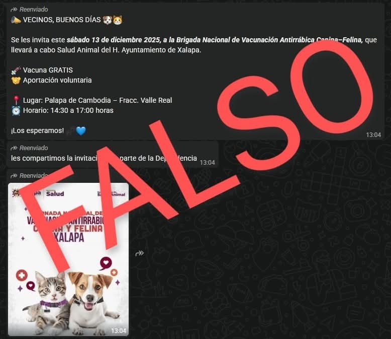 ¡¡Circula convocatoria falsa sobre campaña antirrábica en Valle Real; Ayuntamiento de Xalapa desmiente!!